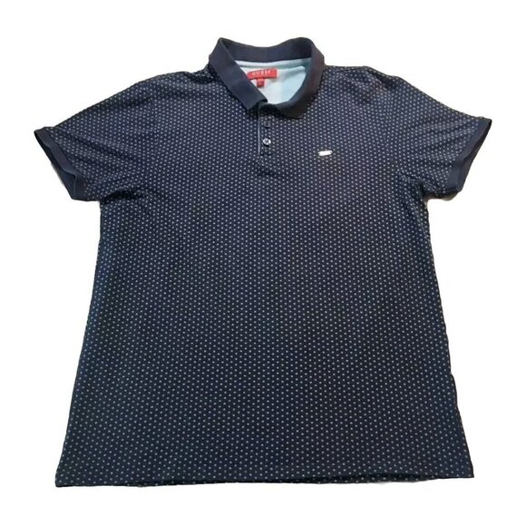 Guess Men's Short Sleeve Polo Shirt Geometric pattern Blue Large - Picture 1 of 9